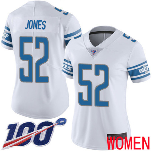 Detroit Lions Limited White Women Christian Jones Road Jersey NFL Football 52 100th Season Vapor Untouchable